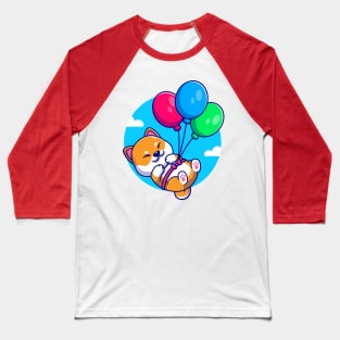 Cute Shiba Inu Dog Floating With Balloon Cartoon Baseball T-Shirt